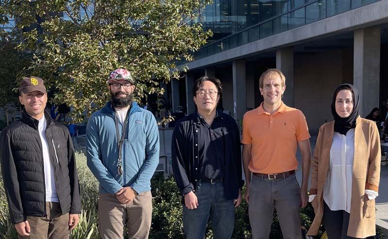 Students in the student exchange program standing together. Picture 1.